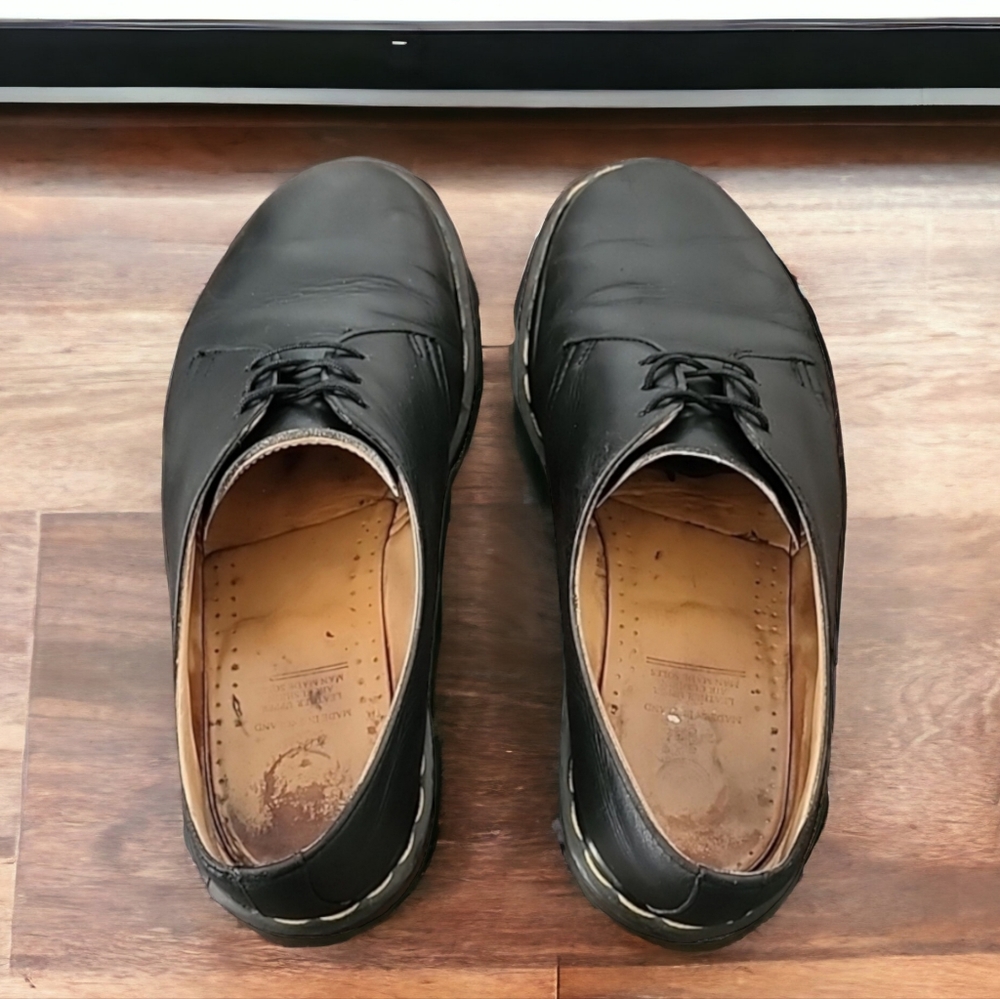 DR. MARTENS 1461 Made in England 9 Vintage Brown Leather 3 Eye Loafers Y2K Docs - Picture 7 of 17